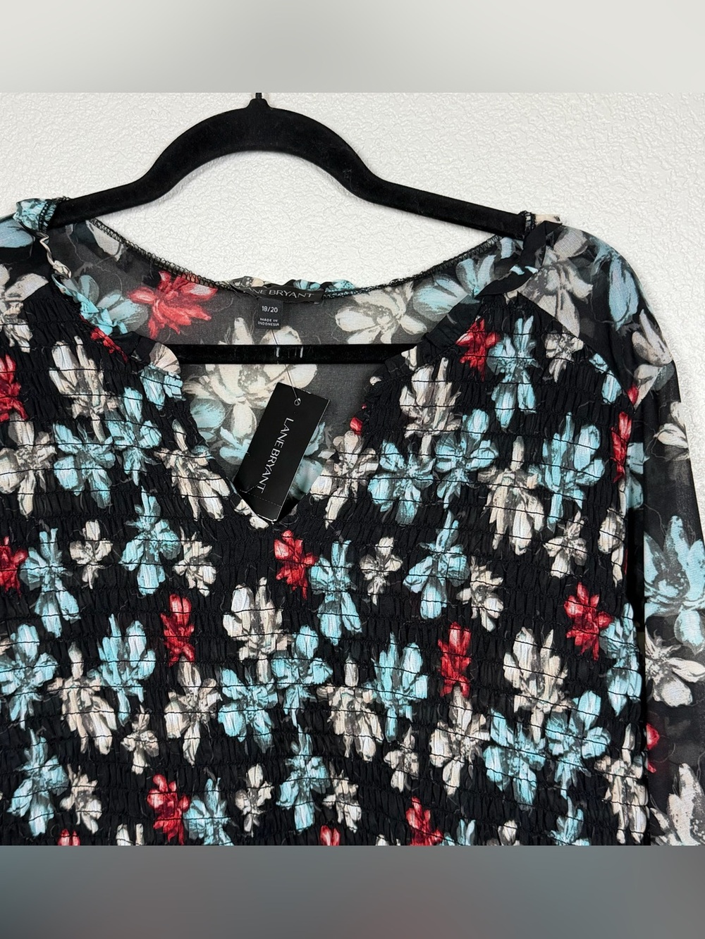 NWT Lane Bryant 18/20 Floral Sheer Smocked Bohemian Lightweight Peasant Tunic